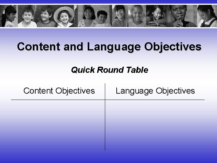 Content and Language Objectives Quick Round Table Content Objectives Language Objectives 