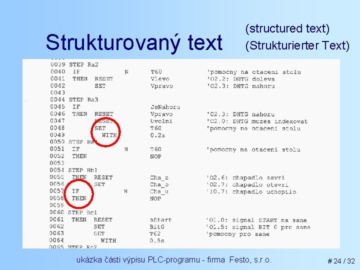 Strukturovaný text (structured text) (Strukturierter Text) ukázka části výpisu PLC-programu - firma Festo, s.