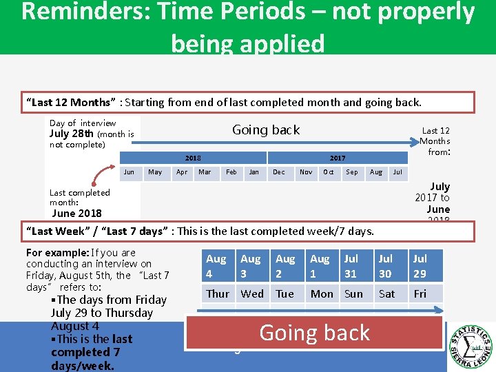 Reminders: Time Periods – not properly being applied “Last 12 Months” : Starting from