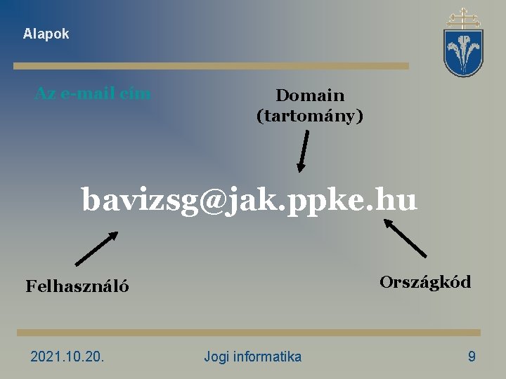 Alapok Az e-mail cím Domain (tartomány) bavizsg@jak. ppke. hu Országkód Felhasználó 2021. 10. 20.