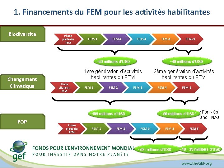 1. Financements du FEM pour les activités habilitantes Biodiversité Phase pilote du FEM-1 FEM-2