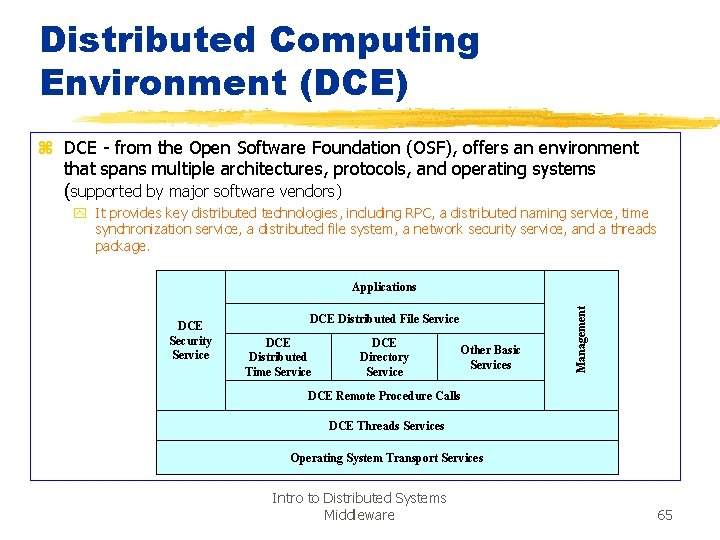 Distributed Computing Environment (DCE) z DCE - from the Open Software Foundation (OSF), offers