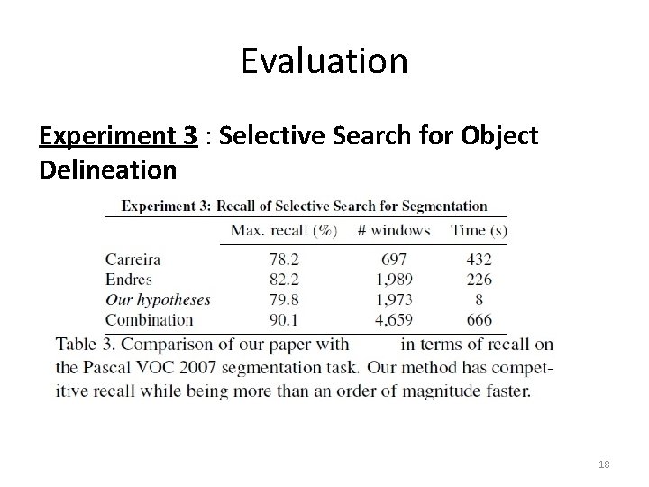 Evaluation Experiment 3 : Selective Search for Object Delineation 18 