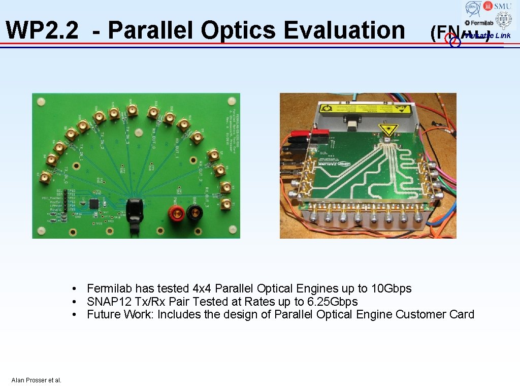 WP 2. 2 - Parallel Optics Evaluation (FNAL) Versatile Link • Fermilab has tested