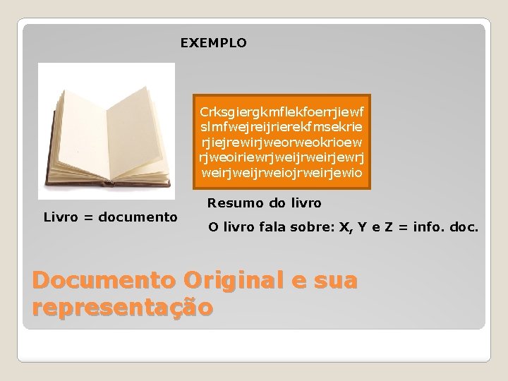 EXEMPLO Crksgiergkmflekfoerrjiewf slmfwejreijrierekfmsekrie rjiejrewirjweorweokrioew rjweoiriewrjweijrweirjewrj weirjweijrweiojrweirjewio Livro = documento Resumo do livro O livro