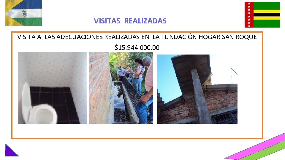 VISITAS REALIZADAS VISITA A LAS ADECUACIONES REALIZADAS EN LA FUNDACIÓN HOGAR SAN ROQUE $15.