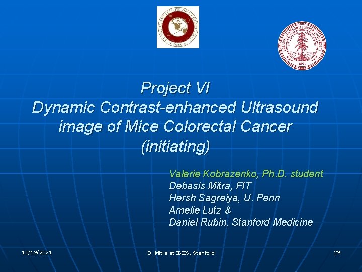 Project VI Dynamic Contrast-enhanced Ultrasound image of Mice Colorectal Cancer (initiating) Valerie Kobrazenko, Ph.