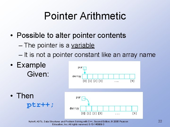 Pointer Arithmetic • Possible to alter pointer contents – The pointer is a variable Pointer Arithmetic • Possible to alter pointer contents – The pointer is a variable