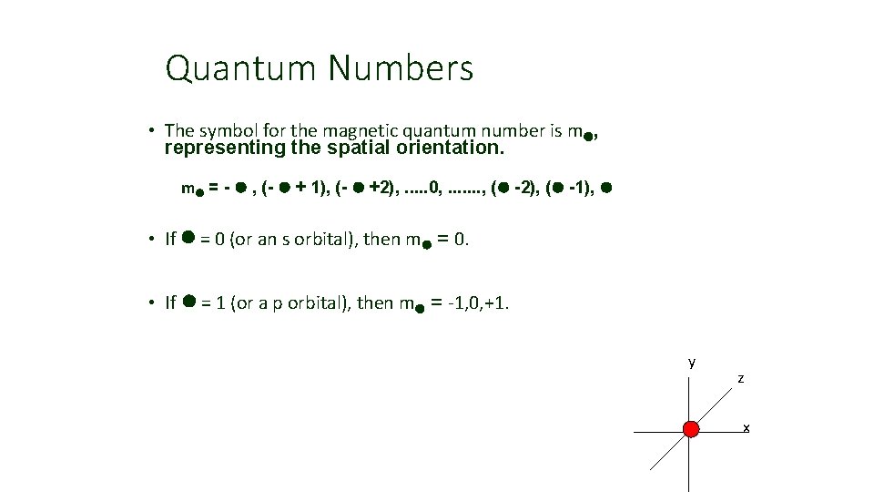 Quantum Numbers • The symbol for the magnetic quantum number is m , representing