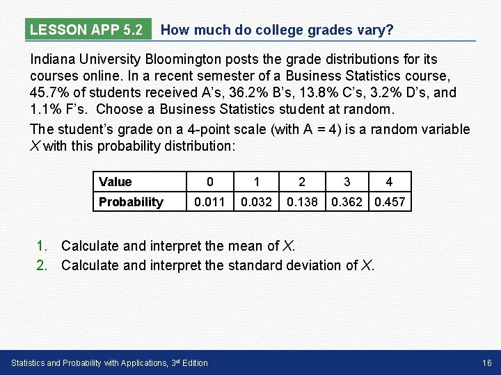 LESSON APP 5. 2 How much do college grades vary? Indiana University Bloomington posts
