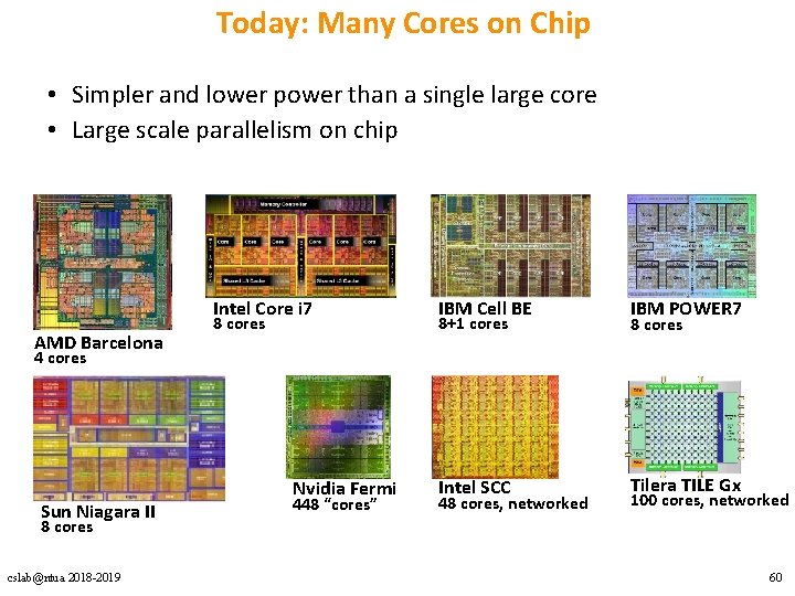 Today: Many Cores on Chip • Simpler and lower power than a single large
