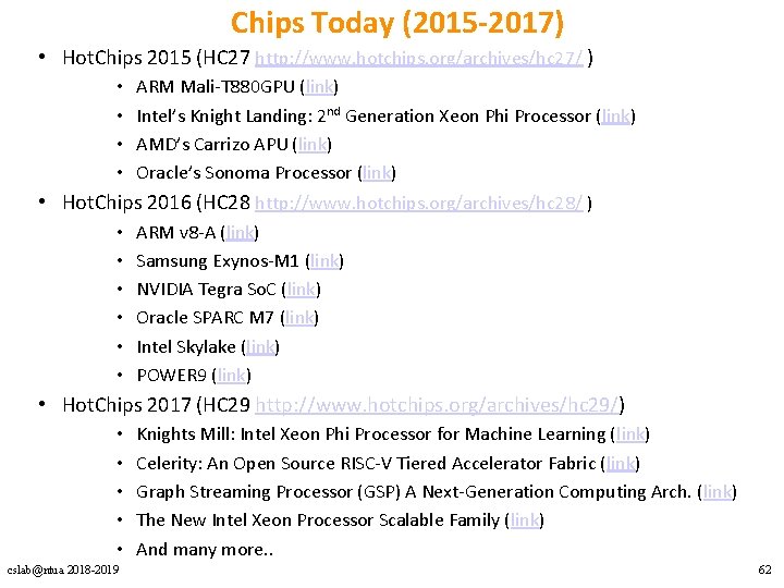 Chips Today (2015 -2017) • Hot. Chips 2015 (HC 27 http: //www. hotchips. org/archives/hc