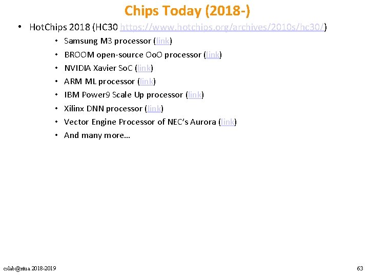 Chips Today (2018 -) • Hot. Chips 2018 (HC 30 https: //www. hotchips. org/archives/2010