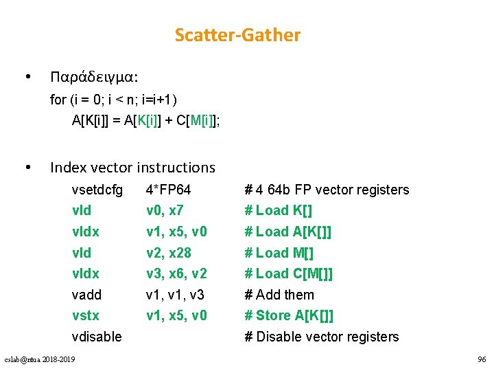 Scatter-Gather • Παράδειγμα: for (i = 0; i < n; i=i+1) A[K[i]] = A[K[i]]