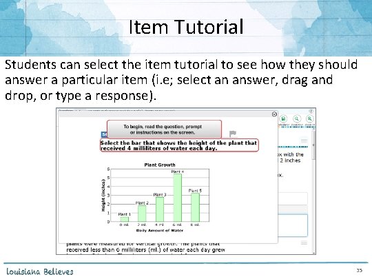 Item Tutorial Students can select the item tutorial to see how they should answer