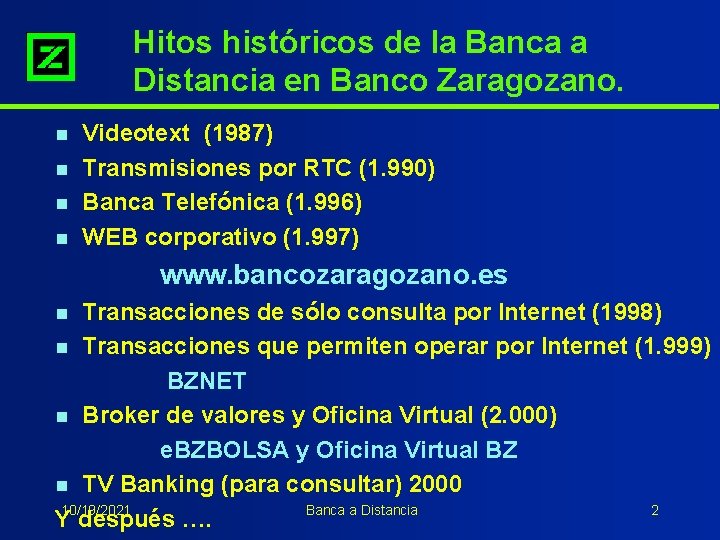 Hitos históricos de la Banca a Distancia en Banco Zaragozano. n n Videotext (1987)