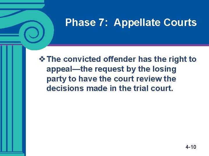 Phase 7: Appellate Courts v The convicted offender has the right to appeal—the request Phase 7: Appellate Courts v The convicted offender has the right to appeal—the request