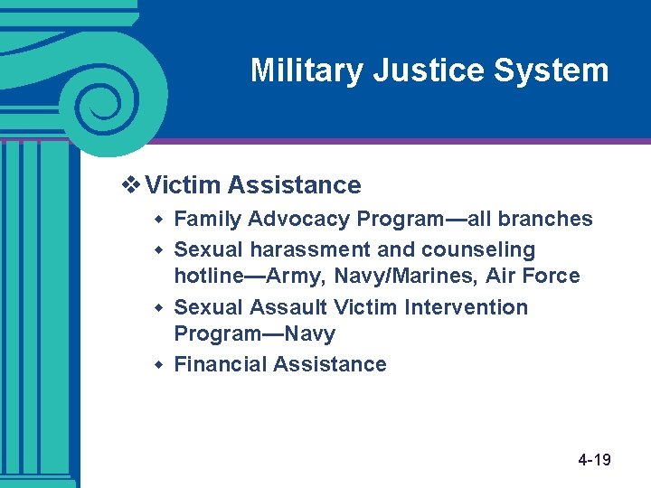 Military Justice System v Victim Assistance w Family Advocacy Program—all branches w Sexual harassment Military Justice System v Victim Assistance w Family Advocacy Program—all branches w Sexual harassment