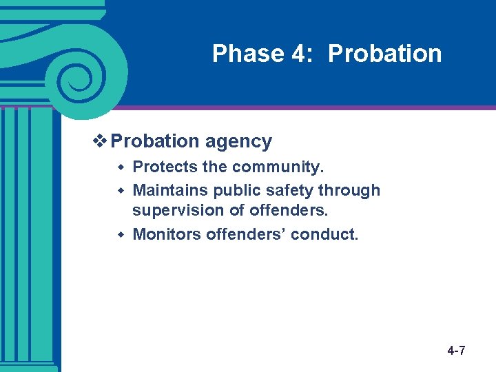 Phase 4: Probation v Probation agency w Protects the community. w Maintains public safety Phase 4: Probation v Probation agency w Protects the community. w Maintains public safety