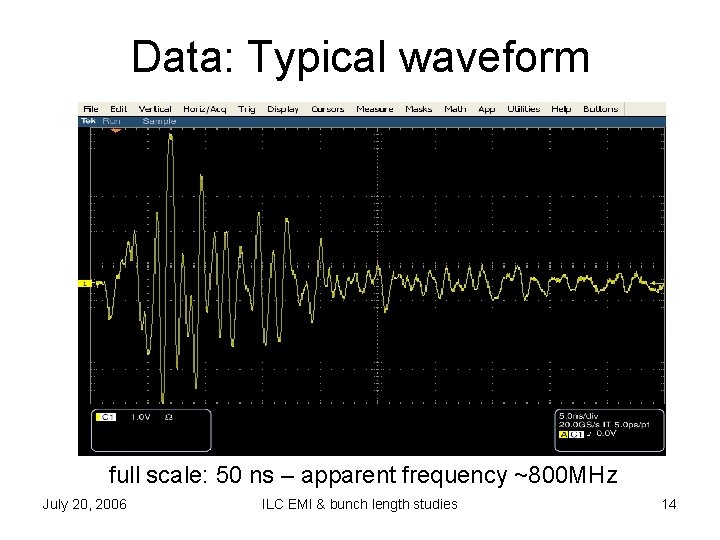 Data: Typical waveform full scale: 50 ns – apparent frequency ~800 MHz July 20,