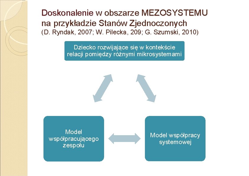 Doskonalenie w obszarze MEZOSYSTEMU na przykładzie Stanów Zjednoczonych (D. Ryndak, 2007; W. Pilecka, 209;