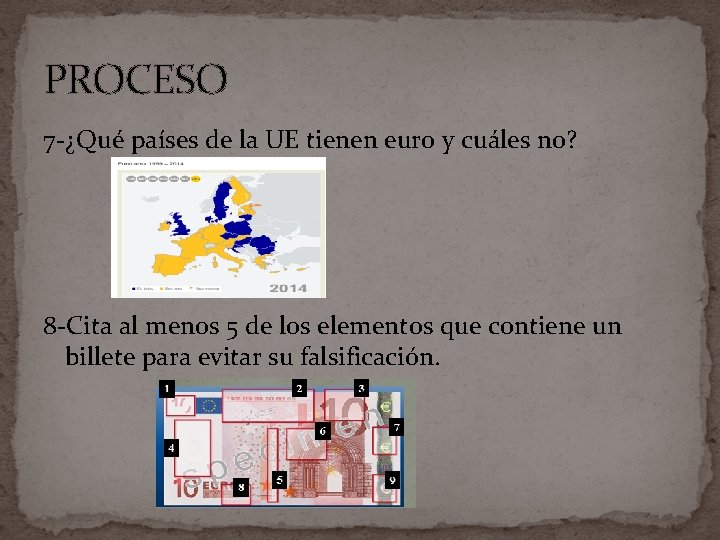 PROCESO 7 -¿Qué países de la UE tienen euro y cuáles no? 8 -Cita