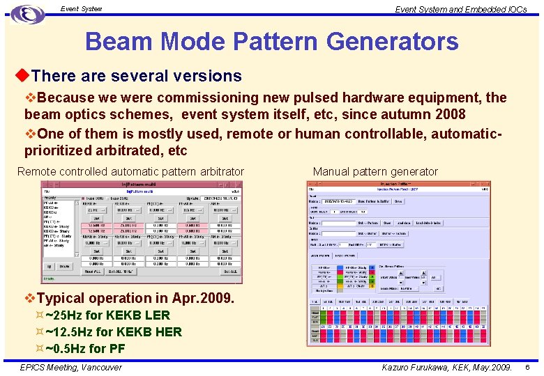 Event System and Embedded IOCs Beam Mode Pattern Generators u. There are several versions