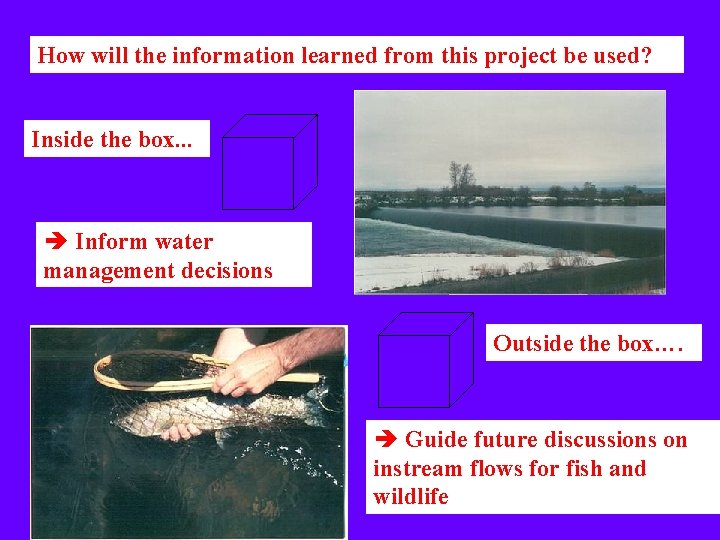 How will the information learned from this project be used? Inside the box. .