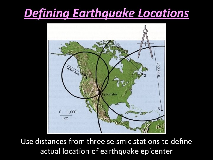 Defining Earthquake Locations Use distances from three seismic stations to define actual location of