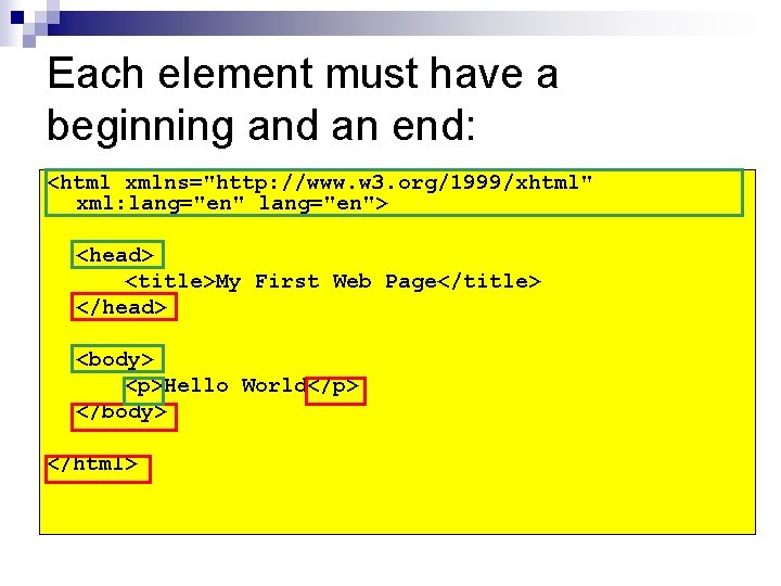 Each element must have a beginning and an end: <html xmlns="http: //www. w 3.