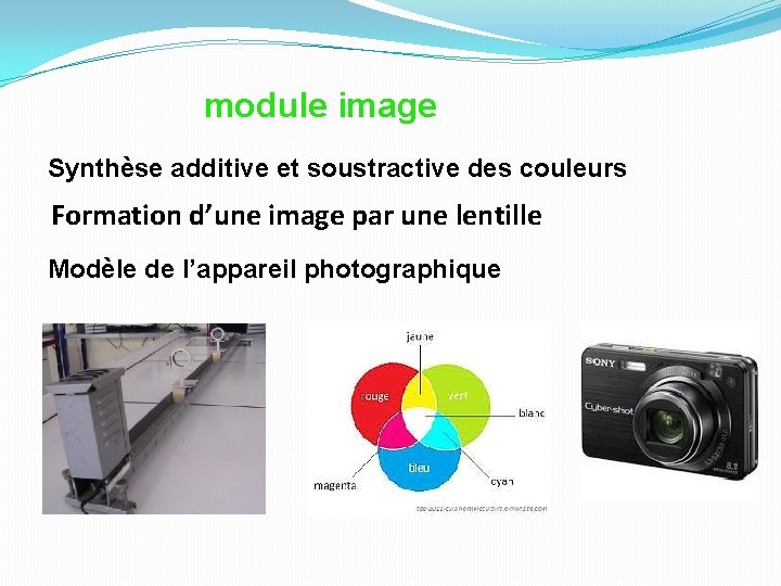 module image Synthèse additive et soustractive des couleurs Formation d’une image par une lentille