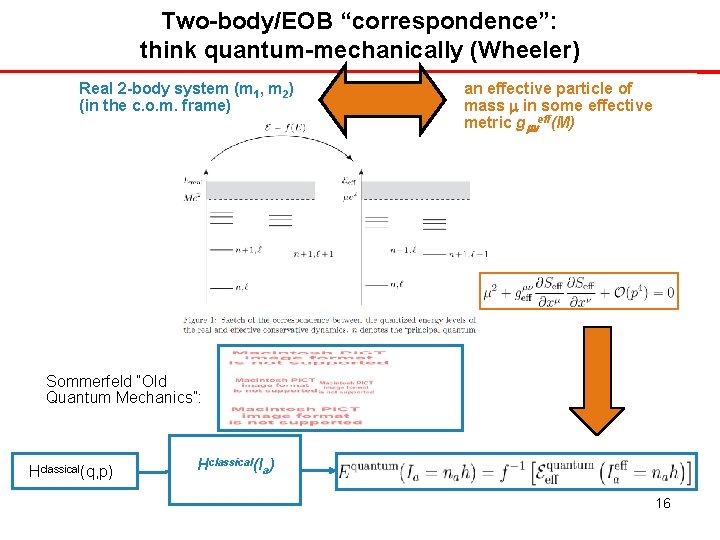 Two-body/EOB “correspondence”: think quantum-mechanically (Wheeler) Real 2 -body system (m 1, m 2) (in