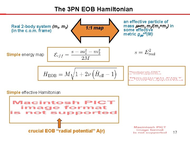 The 3 PN EOB Hamiltonian Real 2 -body system (m 1, m 2) (in