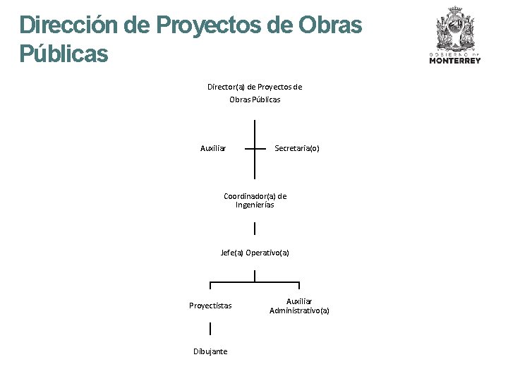 Dirección de Proyectos de Obras Públicas Director(a) de Proyectos de Obras Públicas Auxiliar Secretaria(o)