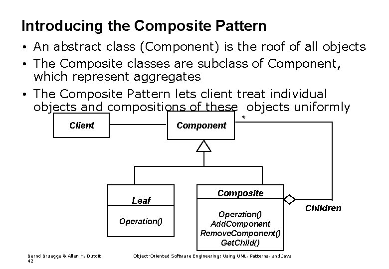 Introducing the Composite Pattern • An abstract class (Component) is the roof of all