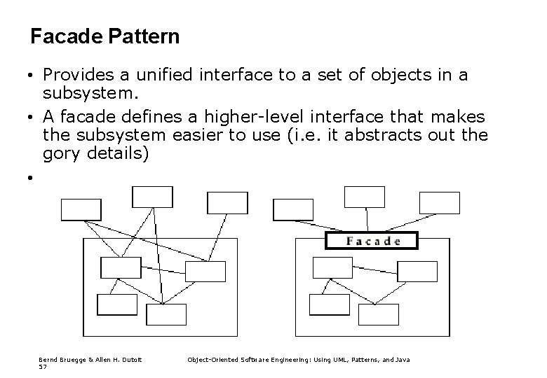 Facade Pattern • Provides a unified interface to a set of objects in a