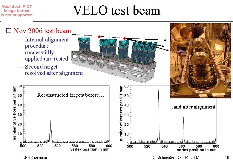 VELO test beam o Nov 2006 test beam — Internal alignment procedure successfully applied