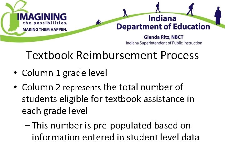 Textbook Reimbursement Process • Column 1 grade level • Column 2 represents the total