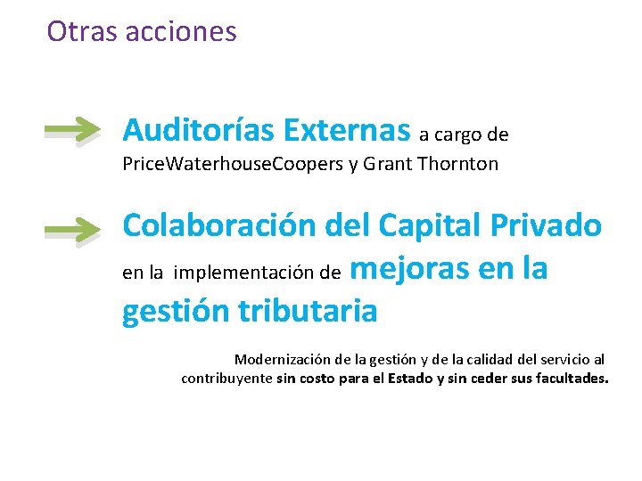 Otras acciones Auditorías Externas a cargo de Price. Waterhouse. Coopers y Grant Thornton Colaboración