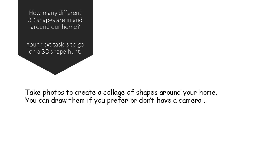 How many different 3 D shapes are in and around our home? Your next