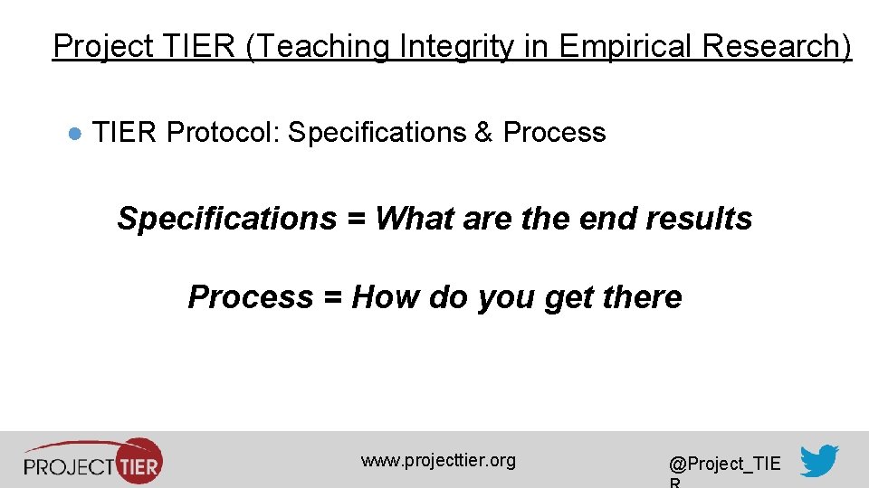 Project TIER (Teaching Integrity in Empirical Research) ● TIER Protocol: Specifications & Process Specifications