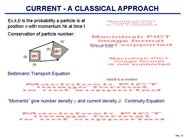 CURRENT - A CLASSICAL APPROACH f(x, k, t) is the probability a particle is