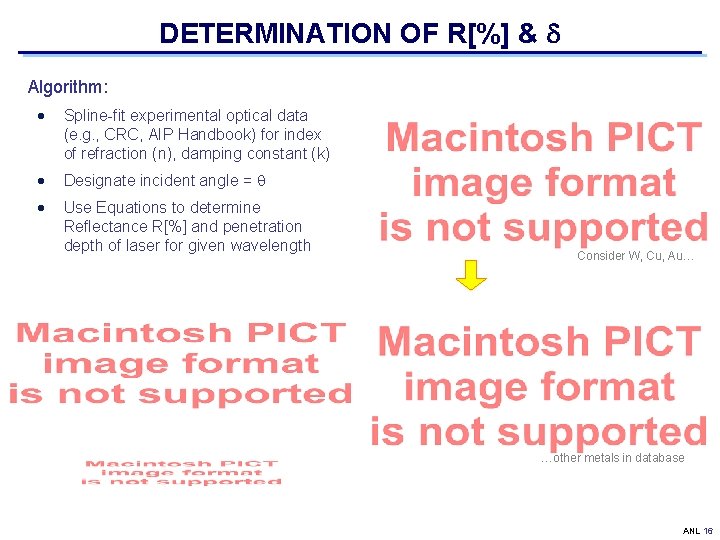 DETERMINATION OF R[%] & d Algorithm: Spline-fit experimental optical data (e. g. , CRC,