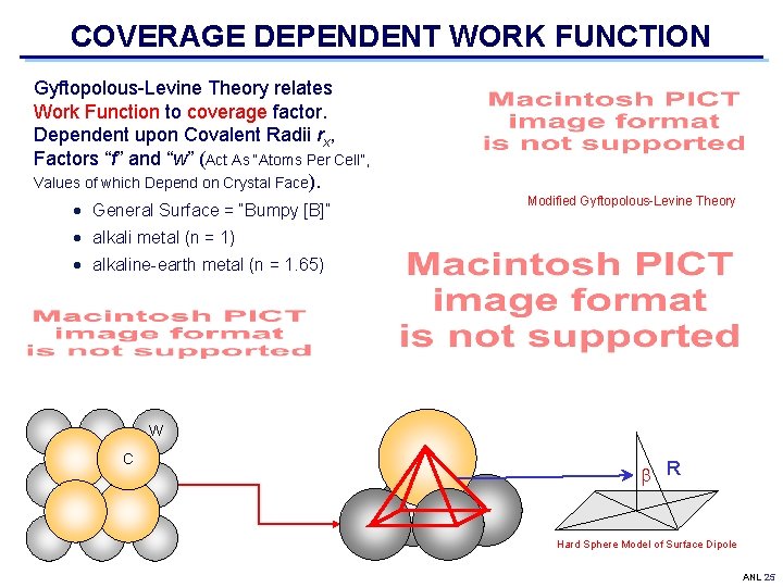 COVERAGE DEPENDENT WORK FUNCTION Gyftopolous-Levine Theory relates Work Function to coverage factor. Dependent upon