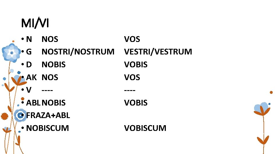 MI/VI • N NOS • G NOSTRI/NOSTRUM • D NOBIS • AK NOS •