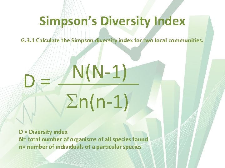 Simpson’s Diversity Index G. 3. 1 Calculate the Simpson diversity index for two local