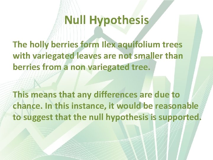 Null Hypothesis The holly berries form Ilex aquifolium trees with variegated leaves are not