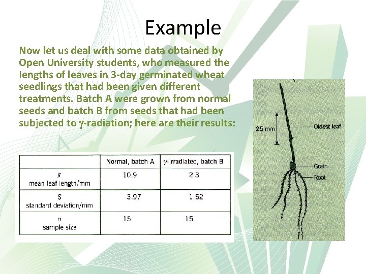 Example Now let us deal with some data obtained by Open University students, who