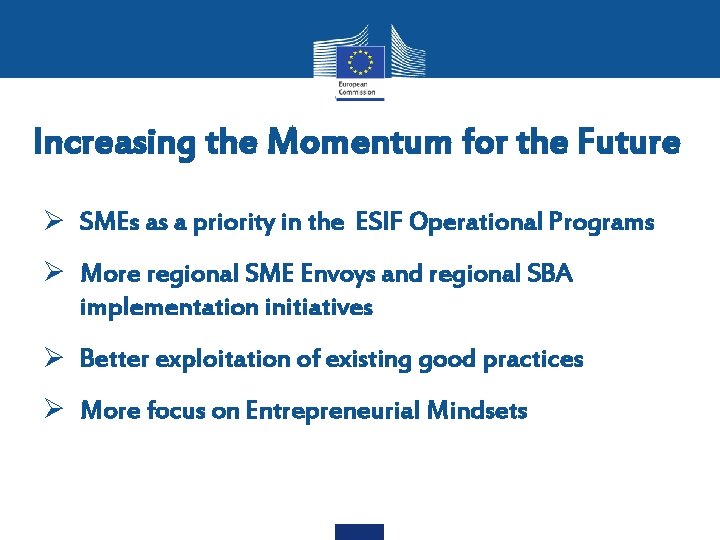 Increasing the Momentum for the Future Ø SMEs as a priority in the ESIF