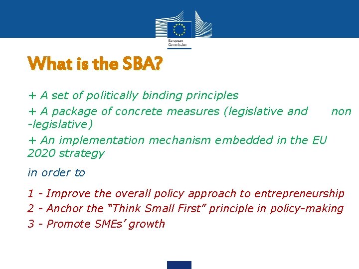 What is the SBA? + A set of politically binding principles + A package